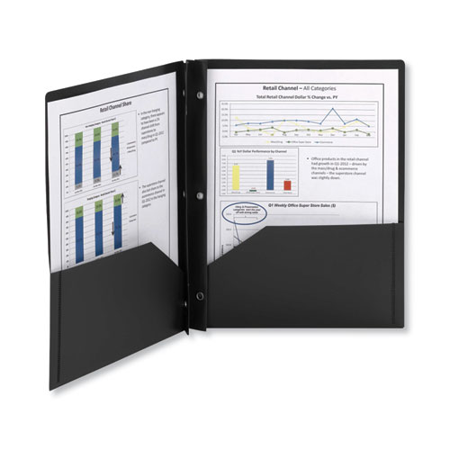 Image of Smead™ Poly Two-Pocket Folder With Fasteners, 180-Sheet Capacity, 11 X 8.5, Black, 25/Box