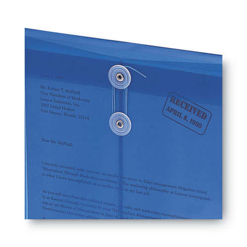 Poly String and Button Interoffice Envelopes, Open-End (Vertical), 9.75 x 11.63, Transparent Blue, 5/Pack