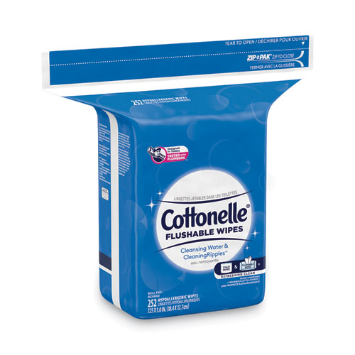 Image of Cottonelle® Flushable Wet Wipes, Zip Pack Refill, White, 5 X 7.25, 252/Pack