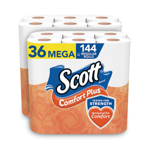 Scott® ComfortPlus Toilet Paper, Mega Roll, Septic Safe, 1-Ply, White, 425 Sheets/Roll, 12 Rolls/Pack