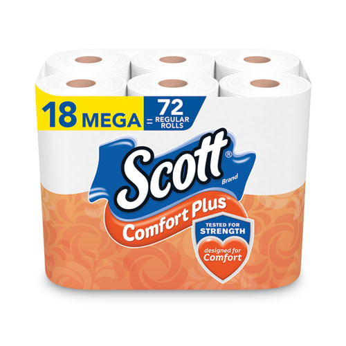 Image of ComfortPlus Toilet Paper, Mega Roll, Septic Safe, 1-Ply, White, 425 Sheets/Roll, 18 Rolls/Pack