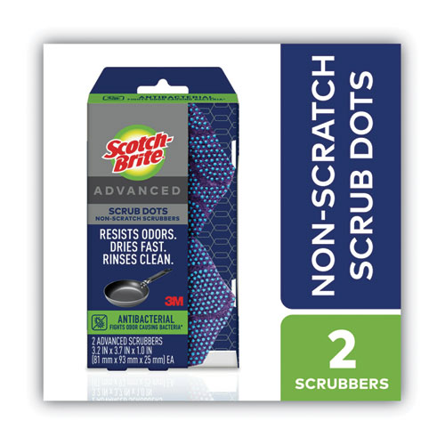 Advanced Scrub Dots Non-Scratch Scrub Sponges, 3.2 x 3.7, 1" Thick, Light Blue/Purple, 2/Pack