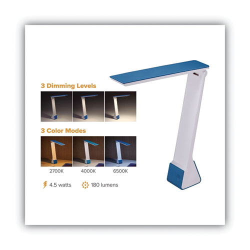Konnect Rechargeable Folding LED Desk Lamp, 2.52w x 2.13d x 11.02h, Gray/Blue