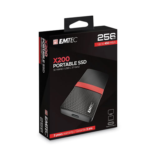 Image of Emtec® X200 Power Plus External Solid State Drive, 512 Gb, Usb 3.1, Black