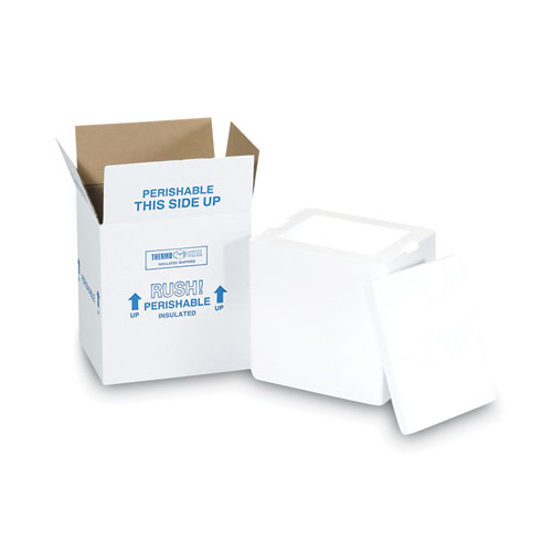 Image of The Packaging Wholesalers® Insulated Shipping Container, 1.5" Foam Insert, 9" X 11" X 15", White/Blue