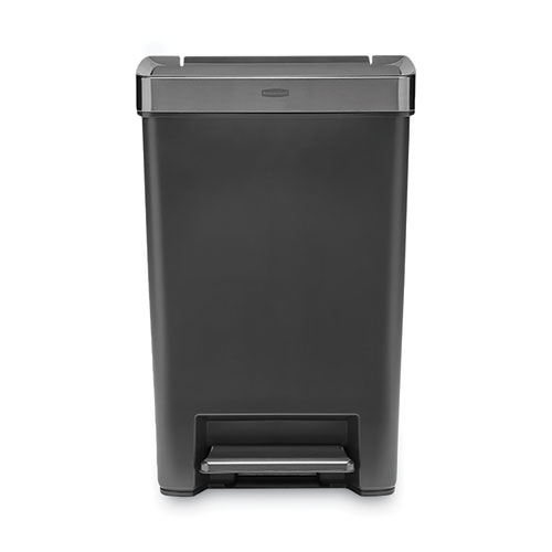Rubbermaid® Commercial Premier Series III Step-On Waste Container, 12.4 gal, Plastic, Black/Stainless Steel