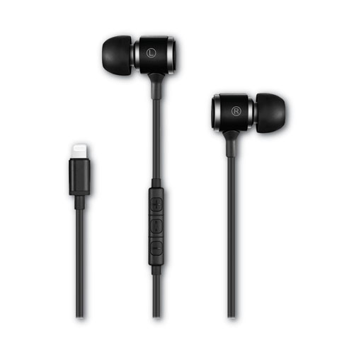 Jonagold Series Stereo Earphones with Built-In Mic, 4 ft Cord, Black/Silver