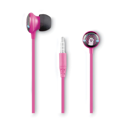 KiDS Animated Llama Design Stereo Earbuds, 4 ft Cord, Pink/Multicolor