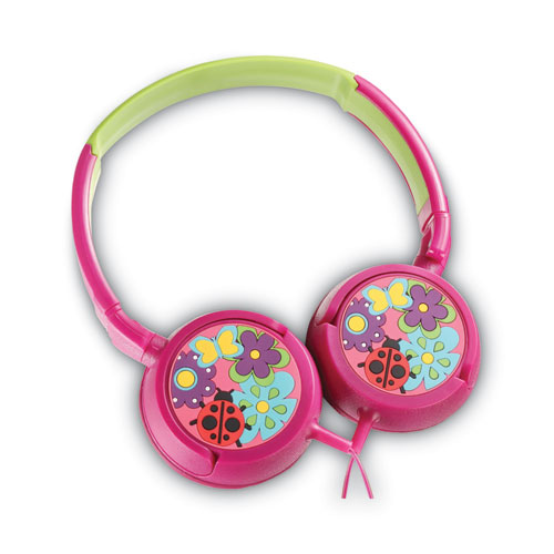 KiDDiES Love Bugs Design Stereo Earphones, 4 ft Cord, Pink/Green/Multicolor