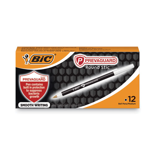Image of Bic® Prevaguard Ballpoint Pen, Stick, Medium 1 Mm, Black Ink/Black Barrel, Dozen