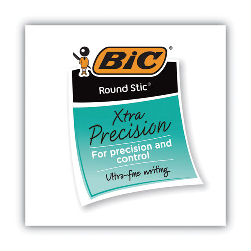 Image of Bic® Round Stic Xtra Precision Ballpoint Pen, Stick, Fine 0.8 Mm, Blue Ink, Translucent Blue Barrel, Dozen