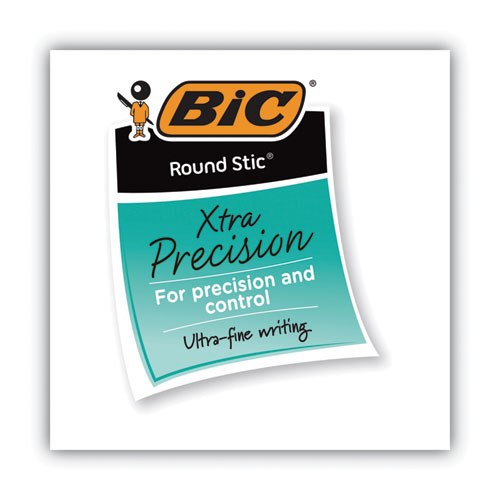 Image of Bic® Round Stic Xtra Precision Ballpoint Pen, Stick, Fine 0.8 Mm, Black Ink, Smoke Barrel, Dozen