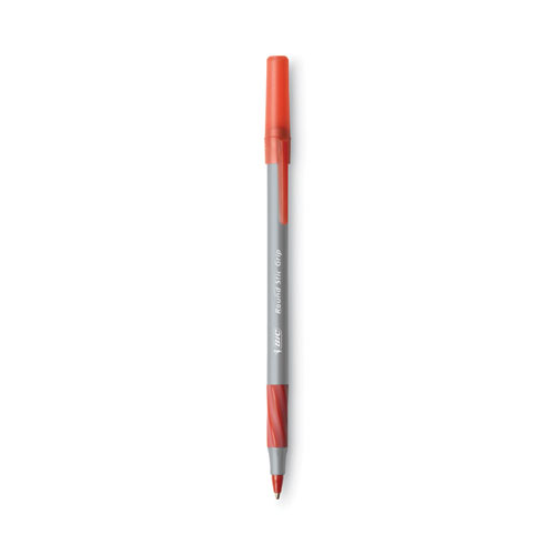 Round Stic Grip Xtra Comfort Ballpoint Pen, Stick, Fine 0.8 mm, Red Ink, Gray/Red Barrel, Dozen BICGSFG11RD