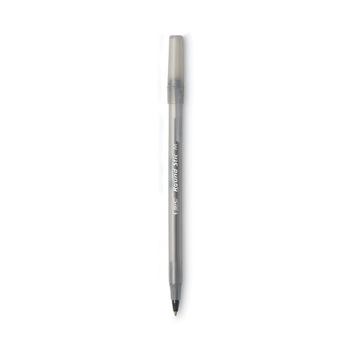 Image of Round Stic Xtra Life Ballpoint Pen, Stick, Medium 1 mm, Black Ink, Smoke Barrel, Dozen