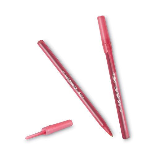 Image of Bic® Round Stic Xtra Life Ballpoint Pen, Stick, Medium 1 Mm, Red Ink, Translucent Red Barrel, Dozen