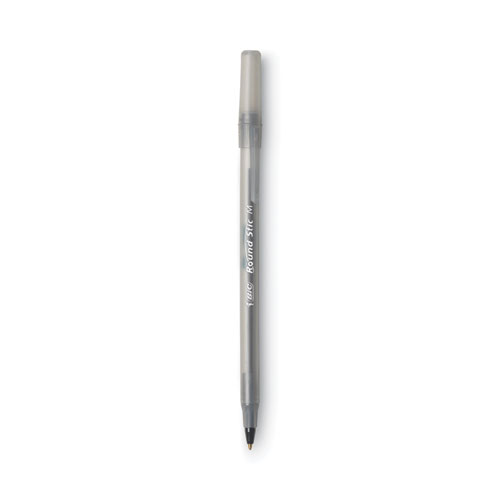 Image of Bic® Round Stic Xtra Life Ballpoint Pen Value Pack, Stick, Medium 1 Mm, Black Ink, Smoke Barrel, 60/Box