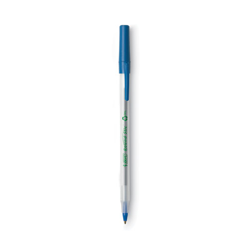 Image of Bic® Ecolutions Round Stic Ballpoint Pen Value Pack, Stick, Medium 1 Mm, Blue Ink, Clear Barrel, 50/Pack