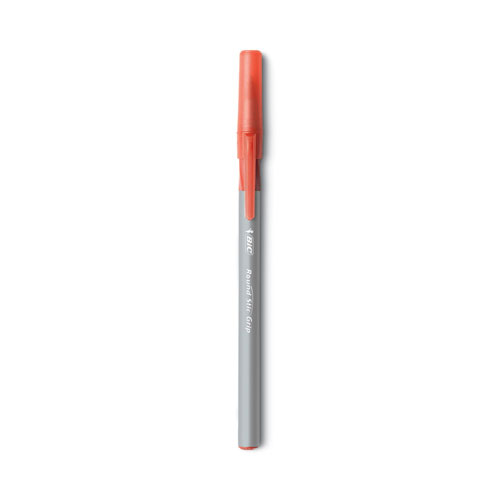 Image of Bic® Round Stic Grip Xtra Comfort Ballpoint Pen, Easy-Glide, Stick, Medium 1.2 Mm, Red Ink, Gray/Red Barrel, Dozen