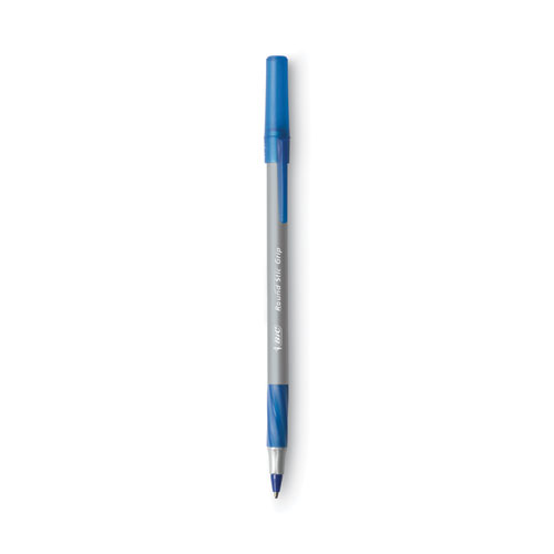 Image of Bic® Round Stic Grip Xtra Comfort Ballpoint Pen Value Pack, Easy-Glide, Stick, Medium 1.2 Mm, Blue Ink, Gray/Blue Barrel, 36/Pack