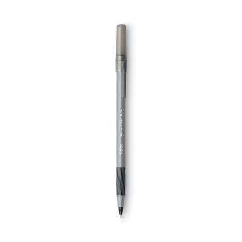 Image of Bic® Round Stic Grip Xtra Comfort Ballpoint Pen Value Pack, Easy-Glide, Stick, Medium 1.2 Mm, Black Ink, Gray/Black Barrel, 36/Pk