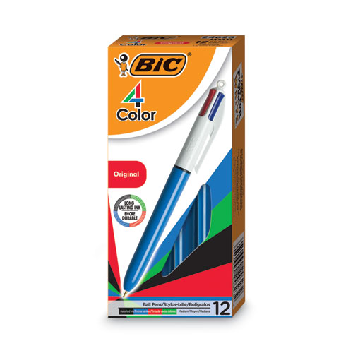Image of 4-Color Multi-Function Ballpoint Pen, Retractable, Medium 1 mm, Black/Blue/Green/Red Ink, Blue Barrel