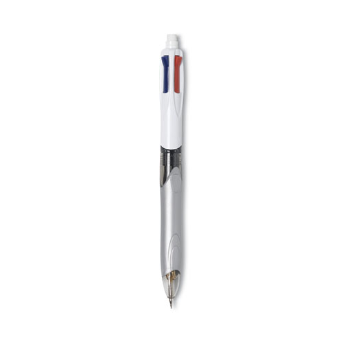 Image of 4-Color 3 + 1 Multi-Color Ballpoint Pen/Pencil, Retractable, 1 mm Pen/0.7 mm Pencil, Black/Blue/Red Ink, Gray/White Barrel