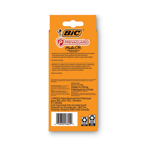 Image of Bic® Prevaguard Media Clic Mechanical Pencils, 0.7 Mm, Hb (#2), Black Lead, 2 Black Barrel/2 Blue Barrel, 4/Pack