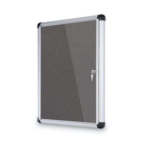 Image of Mastervision® Slim-Line Enclosed Fabric Bulletin Board, One Door, 28 X 38, Gray Surface, Aluminum Frame