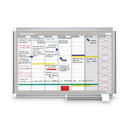 Image of Mastervision® Magnetic Dry Erase Calendar Board, Weekly Calendar, 36 X 24, White Surface, Silver Aluminum Frame
