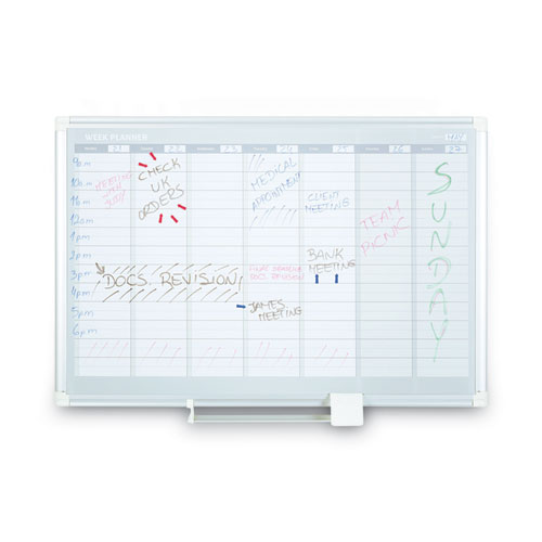 Magnetic Dry Erase Calendar Board, Weekly Calendar, 36 x 24, White Surface, Silver Aluminum Frame