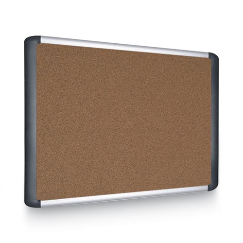Tech Cork Board, 48 x 36, Tan Surface, Silver/Black Aluminum Frame