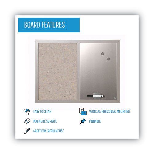 Designer Combo Fabric Bulletin/Dry Erase Board, 24 x 18, Multicolor/Gray Surface, Gray MDF Wood Frame