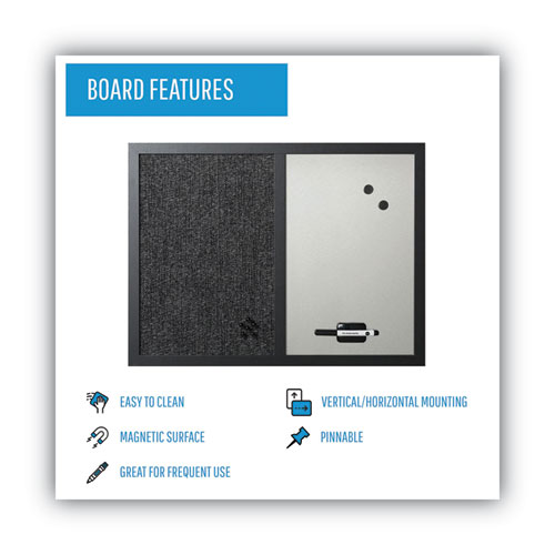 Designer Combo Fabric Bulletin/Dry Erase Board, 24 x 18, Charcoal/Gray Surface, Black MDF Wood Frame