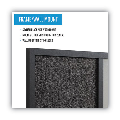 Designer Combo Fabric Bulletin/Dry Erase Board, 24 x 18, Charcoal/Gray Surface, Black MDF Wood Frame