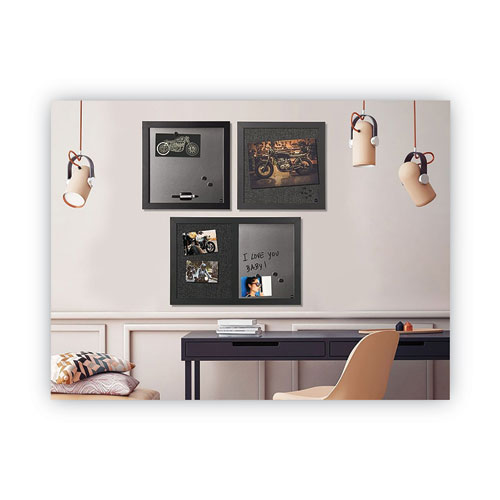 Image of Mastervision® Designer Combo Fabric Bulletin/Dry Erase Board, 24 X 18, Charcoal/Gray Surface, Black Mdf Wood Frame