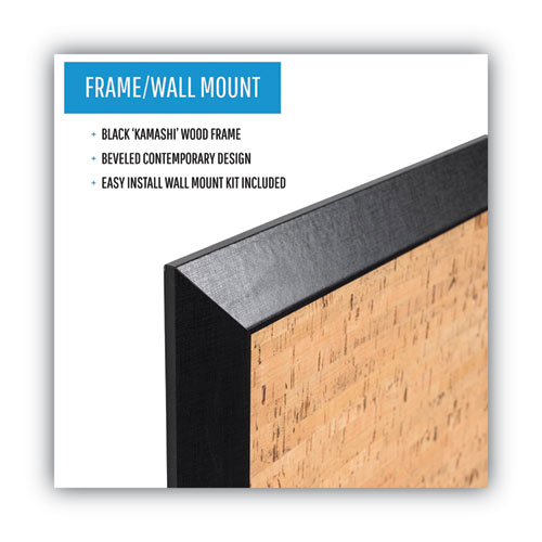 Natural Cork Bulletin Board, 36 x 24, Tan Surface, Black Wood Frame