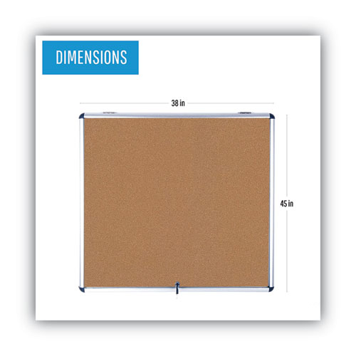 Image of Mastervision® Slim-Line Enclosed Cork Bulletin Board, One Door, 47 X 38, Tan Surface, Aluminum Frame
