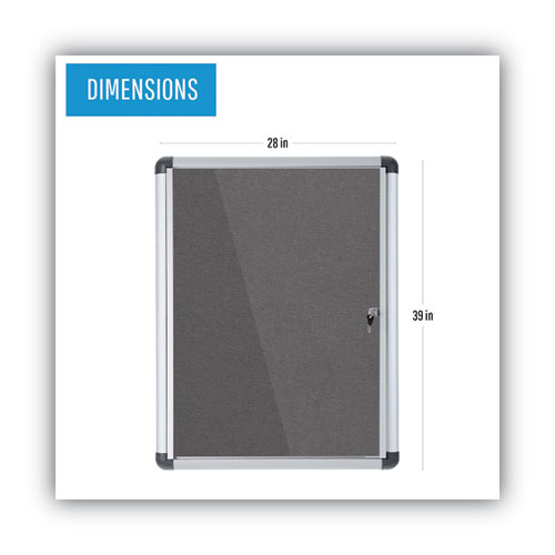 Slim-Line Enclosed Fabric Bulletin Board, One Door, 28 x 38, Gray Surface, Aluminum Frame