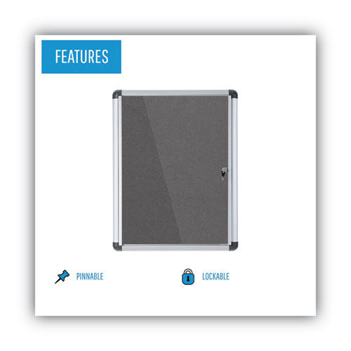 Slim-Line Enclosed Fabric Bulletin Board, One Door, 28 x 38, Gray Surface, Aluminum Frame