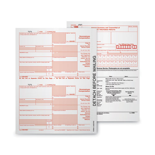 Image of Tops™ Five-Part 1099-Nec Tax Forms, Fiscal Year: 2022, Five-Part Carbonless, 8.5 X 3.5, 3 Forms/Sheet, 50 Forms Total