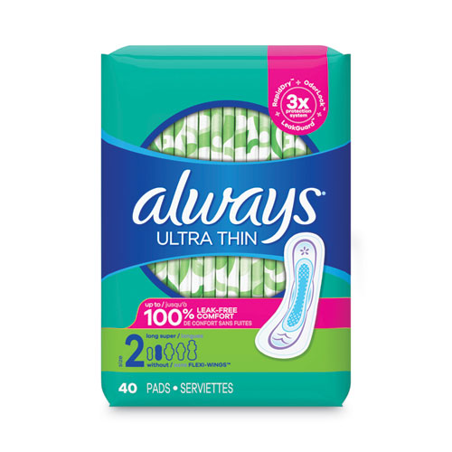 Image of Always® Ultra Thin Pads, Super Long 10 Hour, 40/Pack