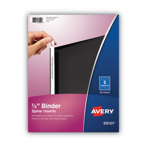Avery® Binder Spine Inserts, 0.5" Spine Width, 16 Inserts/Sheet, 5 Sheets/Pack