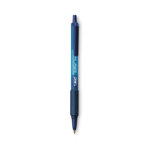 BIC® Soft Feel Ballpoint Pen, Retractable, Medium 1 mm, Blue Ink, Blue Barrel, Dozen