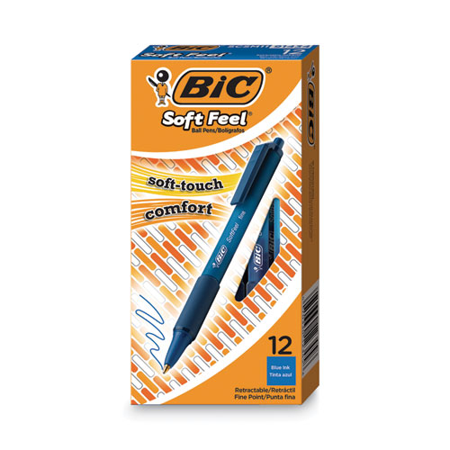BIC® Soft Feel Ballpoint Pen, Retractable, Medium 1 mm, Red Ink, Red Barrel, Dozen