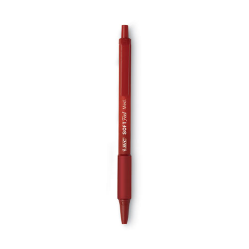 Soft Feel Ballpoint Pen, Retractable, Medium 1 mm, Red Ink, Red Barrel, Dozen