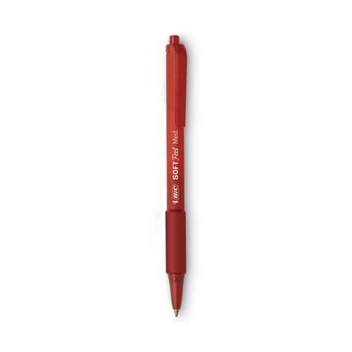 Soft Feel Ballpoint Pen, Retractable, Medium 1 mm, Red Ink, Red Barrel, Dozen