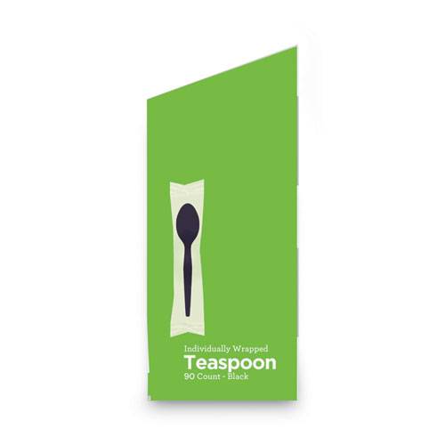 Grab’N Go Wrapped Cutlery, Teaspoons, Black, 90/Box, 6 Box/Carton