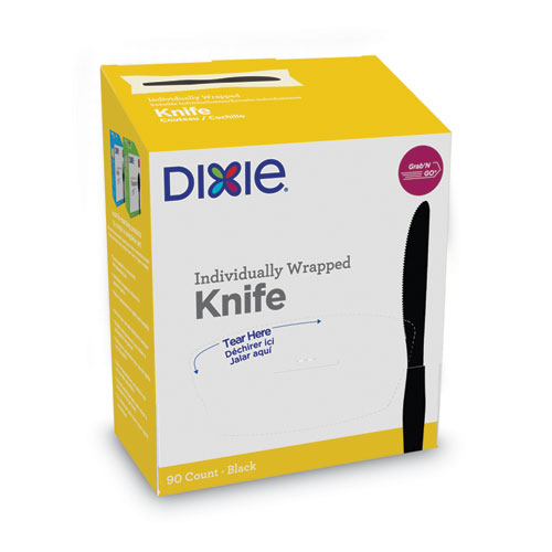 Image of Grab’N Go Wrapped Cutlery, Knives, Black, 90/Box, 6 Box/Carton