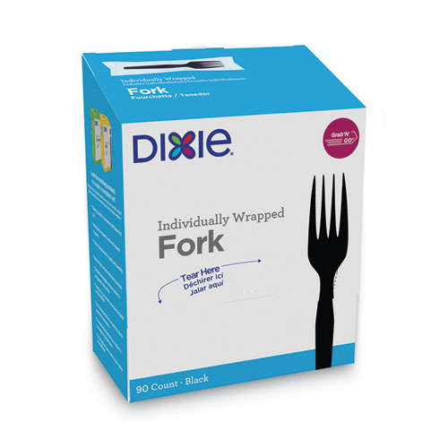 Dixie® Grab’N Go Wrapped Cutlery, Forks, Black, 90/Box