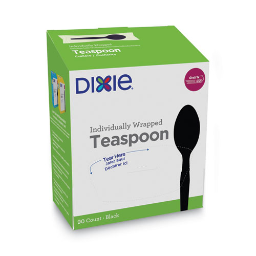 Dixie® Grab’N Go Wrapped Cutlery, Teaspoons, Black, 90/Box, 6 Box/Carton